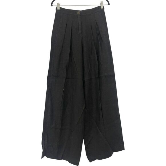 Massimo Dutti Womens Pants EU 34 US 2 Black Wide Leg Linen Trousers 5060/791 NWT - Picture 2 of 9